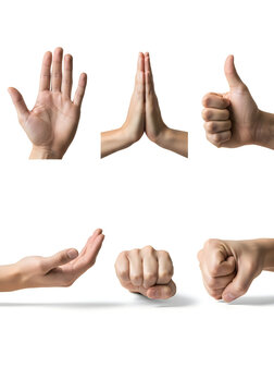 Five common hand gestures with visual examples