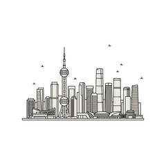 Obraz premium Minimalist Modern City Skyline Vector Illustration Line Art