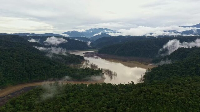 Tropical river Anguachaco running through the foothills of the Andes near the Sangay Volcano in Ecuador, South America