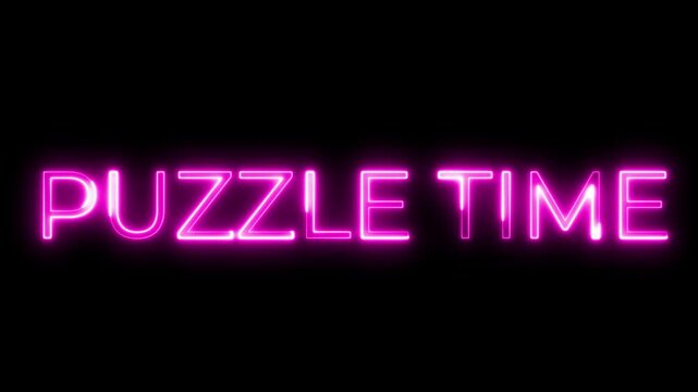 Glowing Pink Neon Puzzle Time Text Animation on Black Background