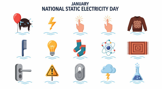 Static Electricity Day Awareness Symbols.