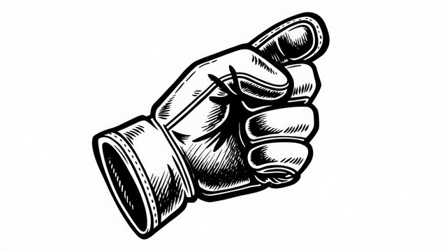 Black ink line art of a mechanic work glove hand on white background