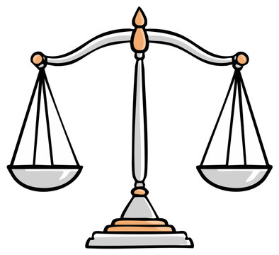 Illustration of a justice scale icon on a white background, symbolizing law and balance
