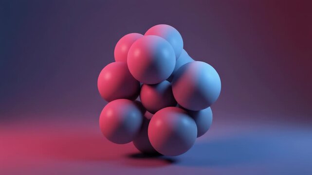Abstract 3D cluster of glowing purple pink spheres on vibrant gradient