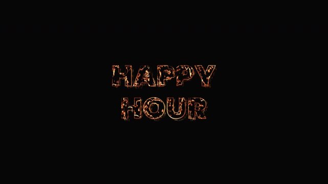 Happy Hour Gold Glitter Particle Text Animation On Black Background For Bar Promo And Digital