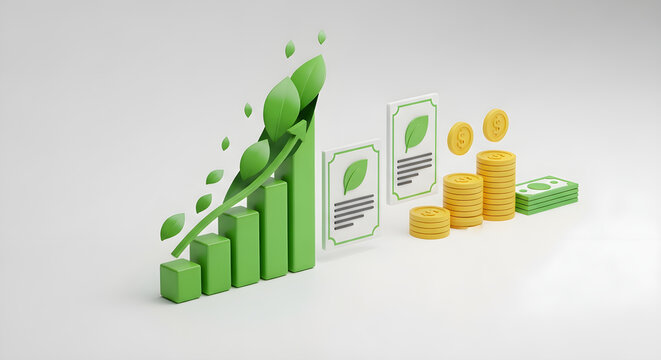 Growth chart with money and leaves