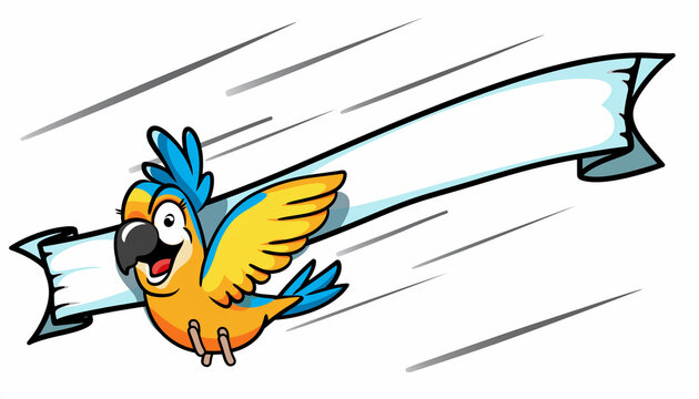 Colorful Cartoon Parrot Flying with Banner.