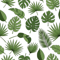Fototapeta premium Vibrant tropical green leaves seamless pattern exotic botanical summer decor background design