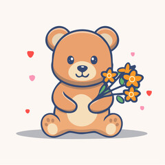Obraz premium Cute Teddy Bear Holding a Bouquet of Flowers