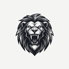 Obraz premium Fierce Lion Head Emblem Roaring Aggressively.