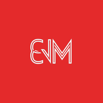 Elegant monogram initials ENM in white outline on red background.
