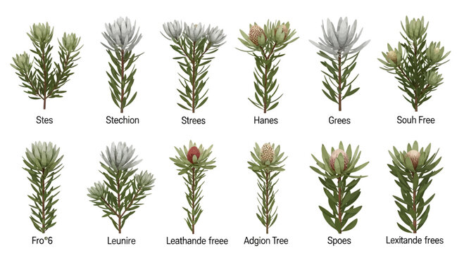 Variety of trees and plants collection.