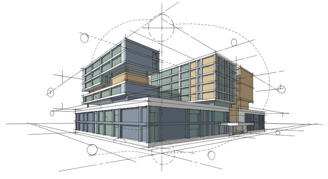 Architectural blueprint sketch of a modern building design.