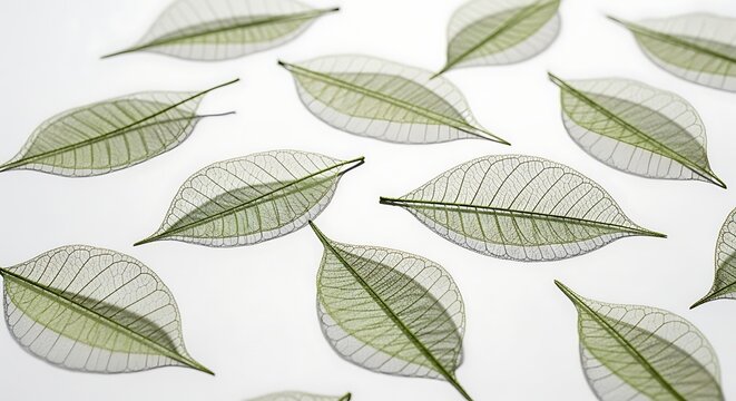 Green leaves on white background pattern.