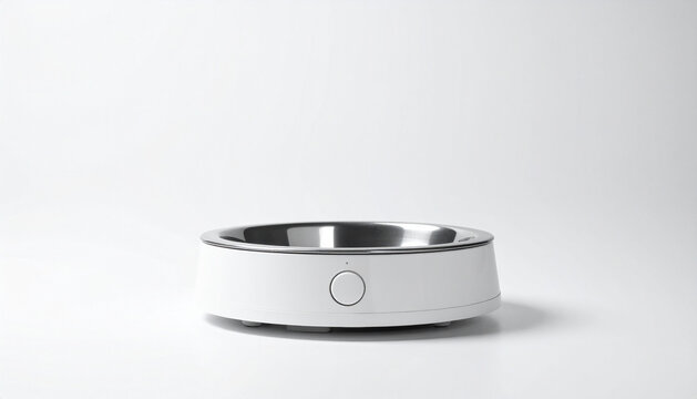 White smart pet feeder or round home appliance isolated