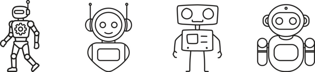 Naklejka premium AI robot icon futuristic artificial intelligence technology automation machine digital assistant chatbot android innovation cyber brain processor data system collection modern group.