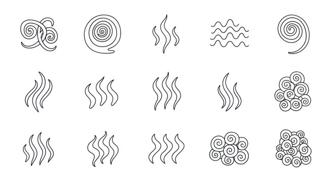 Set of Hand-Drawn Steam and Smoke Icons.