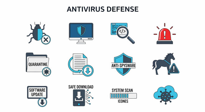Antivirus Defense Security Icons Collection.