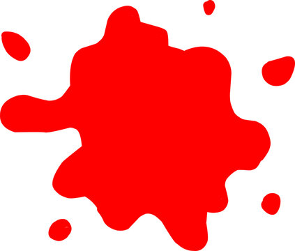 Bright red paint splash with scattered drops abstract liquid stain isolated on white background bold shape artistic splatter graphic element design