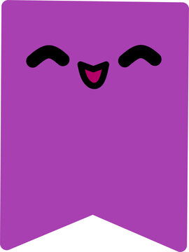 Cute purple bookmark icon with smiling face kawaii style simple flat design cheerful character isolated on white background playful graphic art