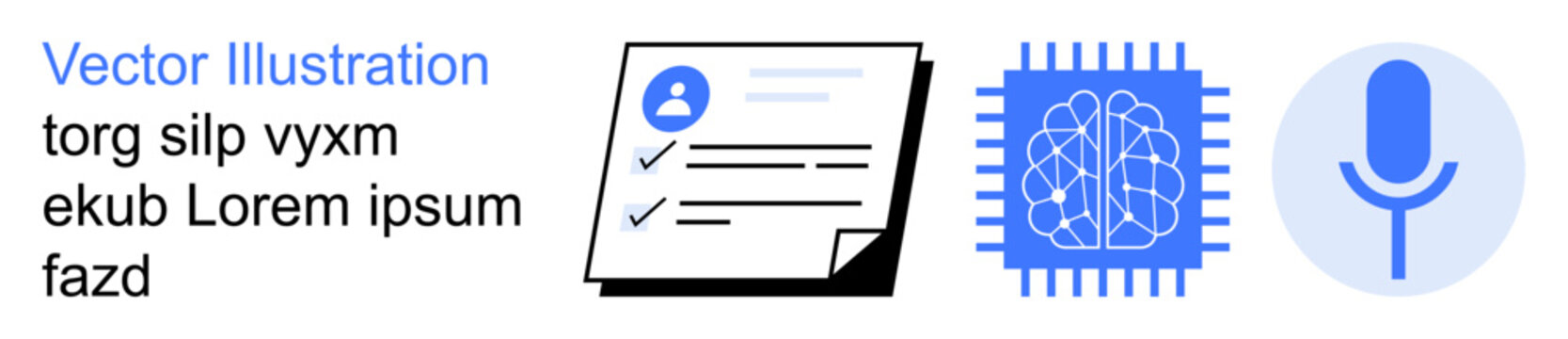 Data processing, AI technology, cybersecurity, authentication systems, voice recognition, digital identity verification. Icons show a checklist, AI chip and microphone. AI technology