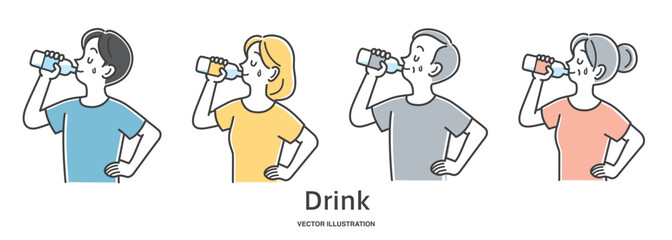 喉が渇いてペットボトルの水を飲む老若男女 © TAKAO