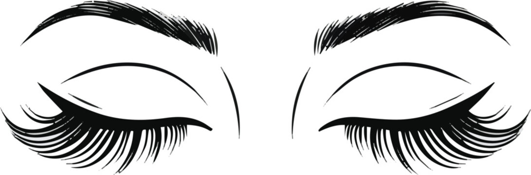 Generated on Closed eyes sketch hand drawn with long eyelashes and bold eyebrows. Vector illustration on white background