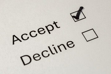Fototapeta premium Close-Up of Paper Form with Accept or Decline Option, Accept Checkbox Ticked