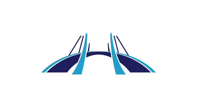 Blue bridge icon graphic design element.