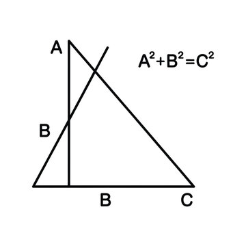 right triangle diagram with pythagorean theorem equation black and white