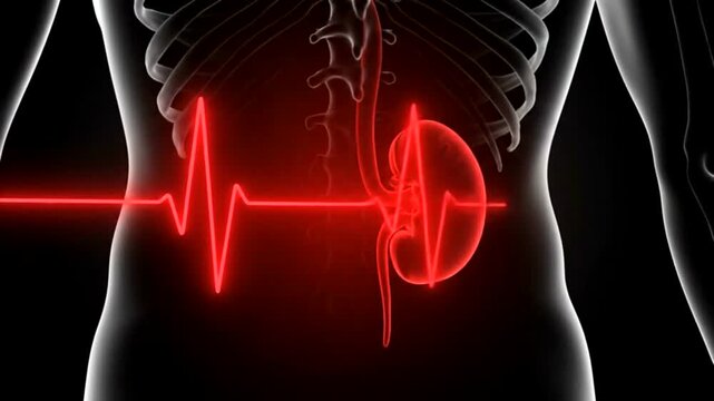 Medical Animation of Human Kidney with EKG Pulse Line.