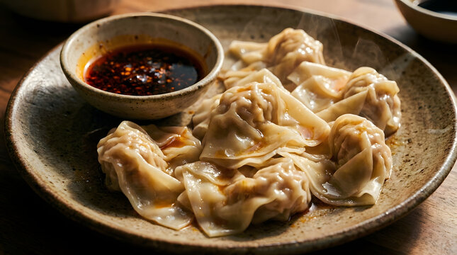 Delicious dumplings on a plate served.