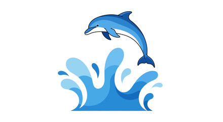 Cartoon dolphin leaps out of blue water splash © Konco
