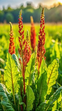 A realistic photo of Close up of sorrel or rumex in a meadow