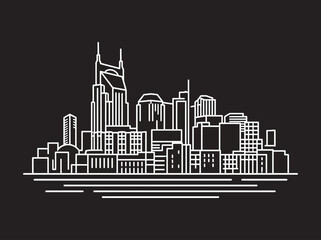 Fototapeta premium Nashville Tennessee Skyline Minimalist Line Art Vector Illustration on Dark Background