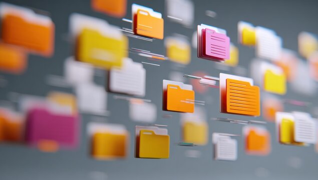 Colorful file folders floating in air.