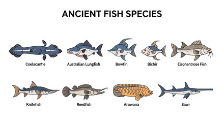 Ancient Fish Species Illustrations Collection. © Kenywanch