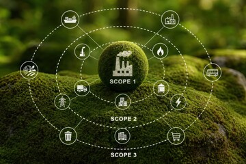 Obraz premium Scope 1 2 3 Emissions Framework — ESG Carbon Mapping Concept