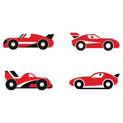 Naklejka premium Four red race cars with black and white details on white background side views vector illustration