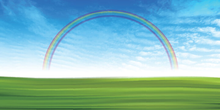 Vibrant Rainbow Over A Lush Green Field Landscape