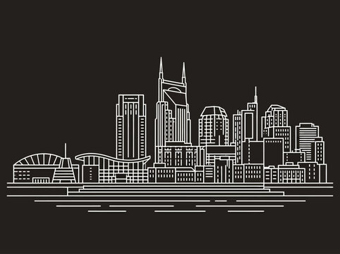 Nashville Tennessee Skyline Minimalist Line Art Illustration on Dark Background