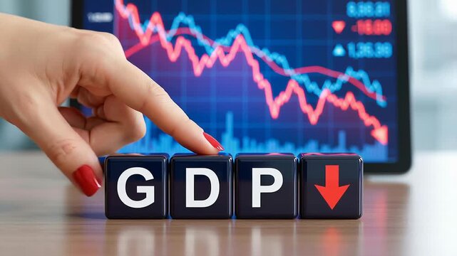 GDP economic slowdown stagflation inflation recession deflation crisis finance stock market trends showing financial downturn risks and economic growth uncertainty with declining charts and market