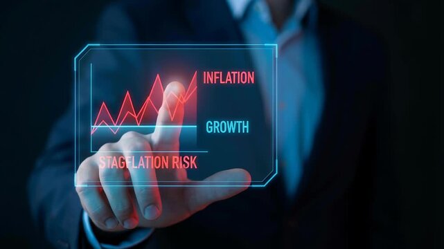 Economic slowdown stagflation risk impact inflation growth trends crisis lead recession deflation concerns business digital graph financial stability uncertainty analysis