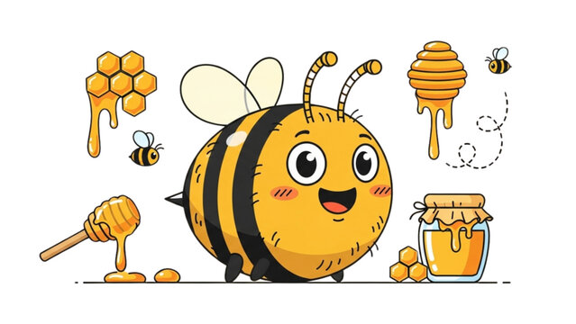 Cartoon bees dancing and playing in a cheerful outdoor setting Vector