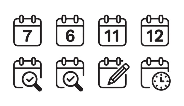Calendar icons with numbers and symbols for date selection and event tracking.
