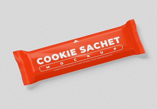 Cookie Sachet Packaging Mockup PSD for Snack Branding