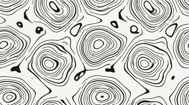 Abstract topografic map pattern with concentric circles on a light background, black ink illustration