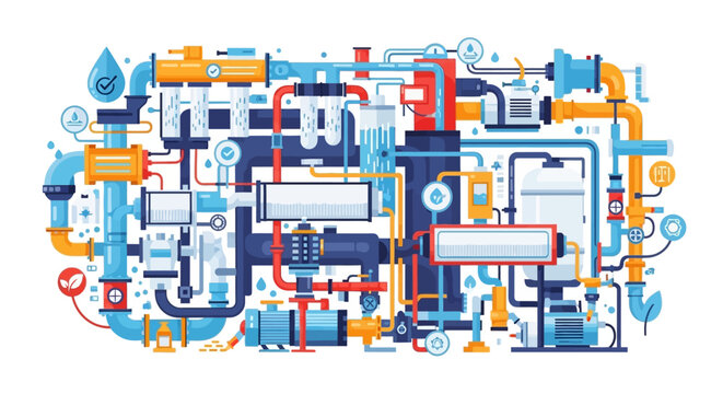Complex Industrial Plumbing System with Valves and Pumps.