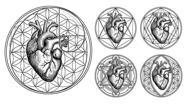 Anatomical heart illustration showing detailed anatomy.