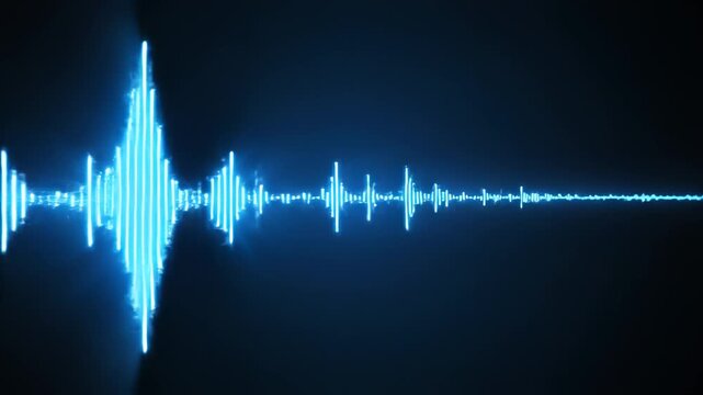Blue neon sound wave pattern highlighting geometric patterns and contemporary art